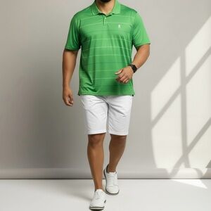 IZOD Golf Green Striped Polo XXL Athleisure Preppy Golfcore Shirt